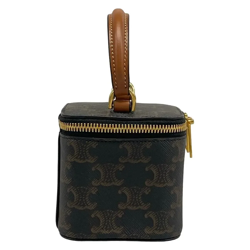 Celine Triumph Mini Vanity Case Vanity Bag 10J762CZ1.04LU Black Dark Brown PVC